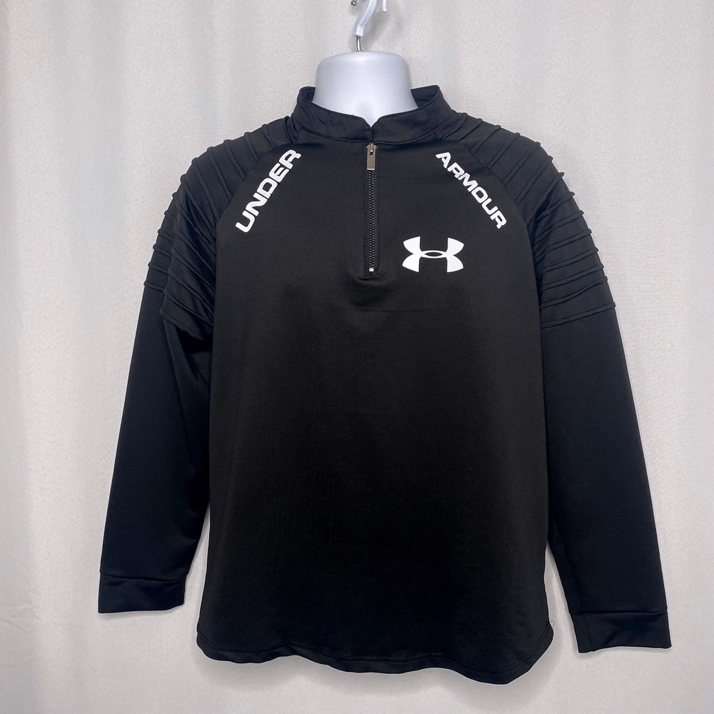Under Armour Tech‎ Mens Black Quarter Zip Pullover Ribbed Shoulder Detail Size M